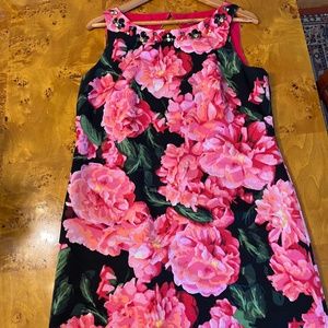 Eliza J Short Floral Dress with Rhinestone Neckline Size 14